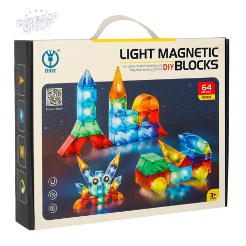 Klocki magnetyczne świecące 64 el. Klocki magnetyczne świecące 64 el.