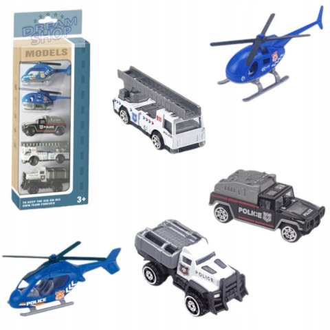 Zestaw pojazdów policyjnych resoraki autka 3 wozy i 2 helikoptery 6134P Zestaw pojazdów policyjnych resoraki autka 3 wozy i 2 helikoptery 6134P