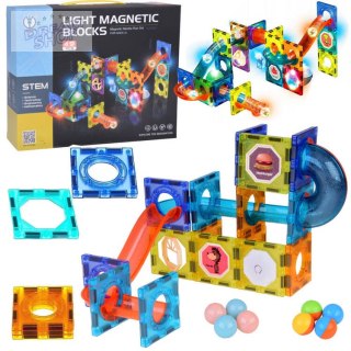 Klocki Magnetyczne 3D dla dzieci Zbuduj Świecący Tor Kulkowy 49 ele ZA5250