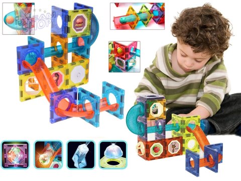Klocki Magnetyczne 3D dla dzieci Zbuduj Świecący Tor Kulkowy 49 ele ZA5250 Klocki Magnetyczne 3D dla dzieci Zbuduj Świecący Tor Kulkowy 49 ele ZA5250