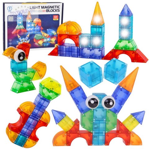 Klocki magnetyczne 3D Podświetlane klocki magnetyczne 64 ele ZA5240 Klocki magnetyczne 3D Podświetlane klocki magnetyczne 64 ele ZA5240