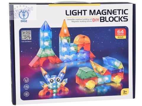 Klocki magnetyczne 3D Podświetlane klocki magnetyczne 64 ele ZA5240 Klocki magnetyczne 3D Podświetlane klocki magnetyczne 64 ele ZA5240