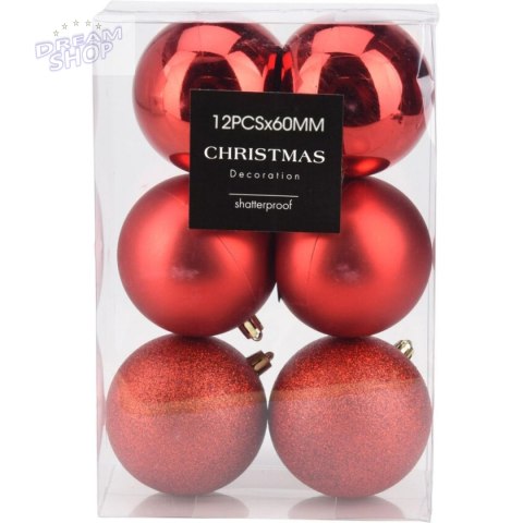 BOMBKA DEKORACYJNA PLASTIKOWA 6CM SET 12SZT CZERWONY BOMBKA DEKORACYJNA PLASTIKOWA 6CM SET 12SZT CZERWONY