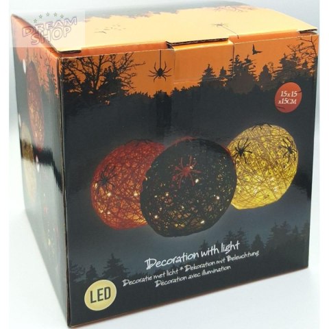KULA DEKORACYJNA LAMPKA Z PAJĄKIEM LED 15CM HALLOWEEN CZARNY KULA DEKORACYJNA LAMPKA Z PAJĄKIEM LED 15CM HALLOWEEN CZARNY