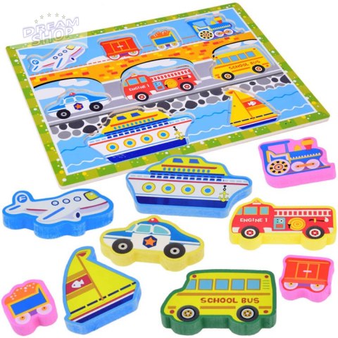 Drewniana układanka puzzle transport pojazdy 9ele dopasuj kształty ZA5257 Drewniana układanka puzzle transport pojazdy 9ele dopasuj kształty ZA5257