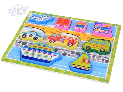 Drewniana układanka puzzle transport pojazdy 9ele dopasuj kształty ZA5257 Drewniana układanka puzzle transport pojazdy 9ele dopasuj kształty ZA5257