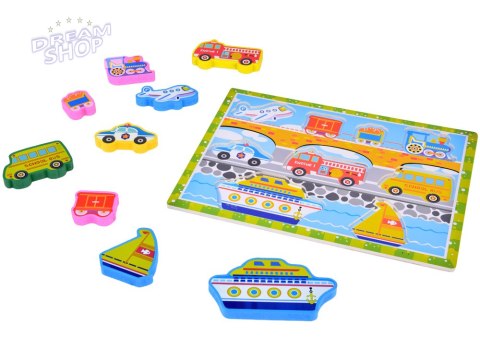 Drewniana układanka puzzle transport pojazdy 9ele dopasuj kształty ZA5257 Drewniana układanka puzzle transport pojazdy 9ele dopasuj kształty ZA5257