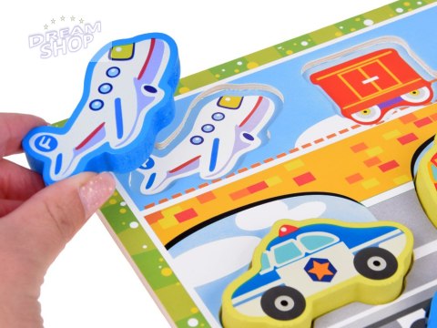Drewniana układanka puzzle transport pojazdy 9ele dopasuj kształty ZA5257 Drewniana układanka puzzle transport pojazdy 9ele dopasuj kształty ZA5257