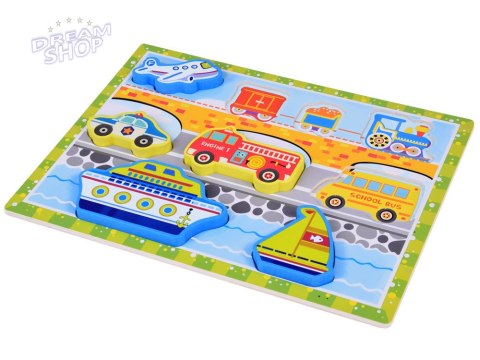 Drewniana układanka puzzle transport pojazdy 9ele dopasuj kształty ZA5257 Drewniana układanka puzzle transport pojazdy 9ele dopasuj kształty ZA5257