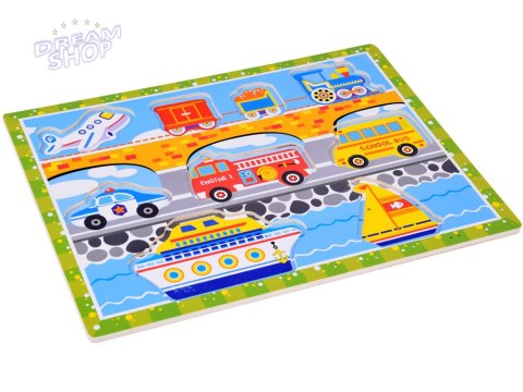 Drewniana układanka puzzle transport pojazdy 9ele dopasuj kształty ZA5257 Drewniana układanka puzzle transport pojazdy 9ele dopasuj kształty ZA5257