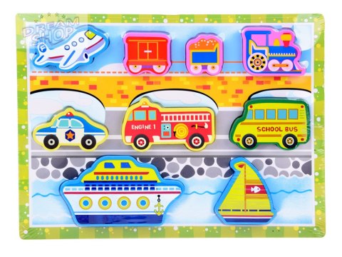 Drewniana układanka puzzle transport pojazdy 9ele dopasuj kształty ZA5257 Drewniana układanka puzzle transport pojazdy 9ele dopasuj kształty ZA5257