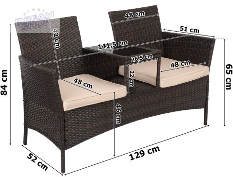 Ławka ogrodowa z technorattanu sofa CORDOBA brązowa Ławka ogrodowa z technorattanu sofa CORDOBA brązowa