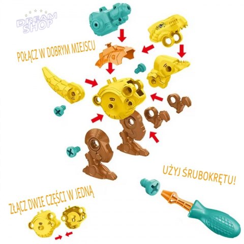 WOOPIE Zestaw Dinozaury do Skręcania 3 szt. Zestaw Konstrukcyjny w Pudełku + Wiertarka i Śrubokręt WOOPIE Zestaw Dinozaury do Skręcania 3 szt. Zestaw Konstrukcyjny w Pudełku + Wiertarka i Śrubokręt