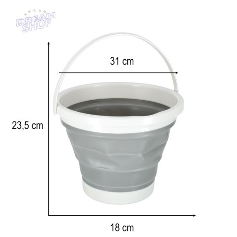Wiadro silikonowe składane na camping grzyby ryby 10 L szary Wiadro silikonowe składane na camping grzyby ryby 10 L szary