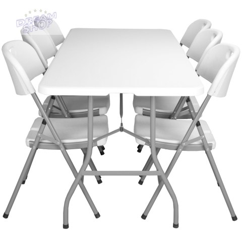 Zestaw cateringowy FETA WHITE stół 180 cm + 6 krzeseł WHITE