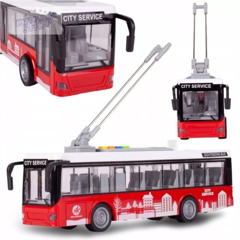 Duży czerwony trolejbus miejski otwierane drzwi dźwięki światła WY911A Duży czerwony trolejbus miejski otwierane drzwi dźwięki światła WY911A