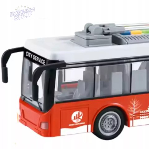 Duży czerwony trolejbus miejski otwierane drzwi dźwięki światła WY911A Duży czerwony trolejbus miejski otwierane drzwi dźwięki światła WY911A