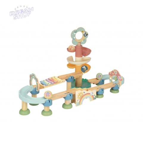 Tooky Toy Drewniany Muzyczny Tor Kulkowy Kulodrom 44 el. Pastelowe