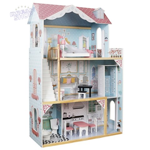 Duży Drewniany Domek dla lalek + drewniane mebelki Pastelowe kolory ZA5457 Duży Drewniany Domek dla lalek + drewniane mebelki Pastelowe kolory ZA5457