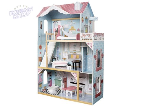Duży Drewniany Domek dla lalek + drewniane mebelki Pastelowe kolory ZA5457 Duży Drewniany Domek dla lalek + drewniane mebelki Pastelowe kolory ZA5457