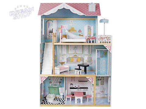 Duży Drewniany Domek dla lalek + drewniane mebelki Pastelowe kolory ZA5457 Duży Drewniany Domek dla lalek + drewniane mebelki Pastelowe kolory ZA5457