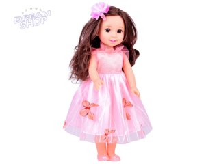 Śliczna Lalka 36 cm w różowej balowej sukni motylki długie włosy ZA5236