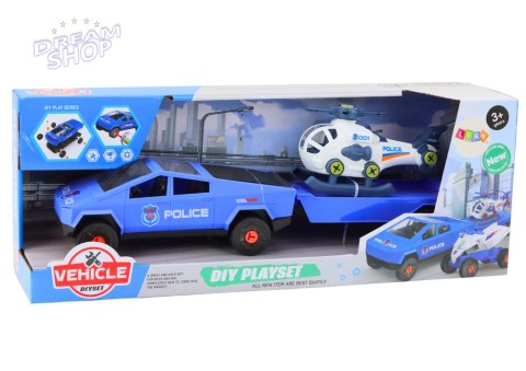 Zestaw Nowoczesne Auto z Helikopterem i Lawetą Do Rozkręcania DIY Niebieski Zestaw Nowoczesne Auto z Helikopterem i Lawetą Do Rozkręcania DIY Niebieski