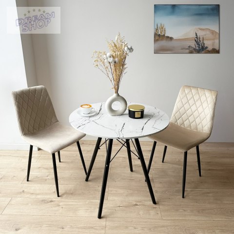 Stół nowoczesny okrągły Paris Black 80 cm MARMUR biały Stół nowoczesny okrągły Paris Black 80 cm MARMUR biały