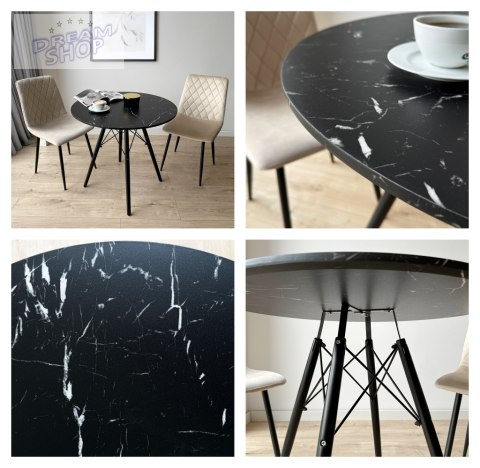 Stół nowoczesny okrągły Paris Black 80 cm MARMUR czarny