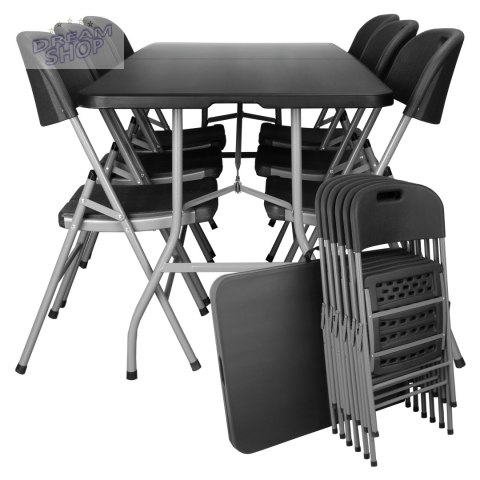 Zestaw cateringowy FETA BLACK 180 cm + 6 krzeseł BLACK Zestaw cateringowy FETA BLACK 180 cm + 6 krzeseł BLACK