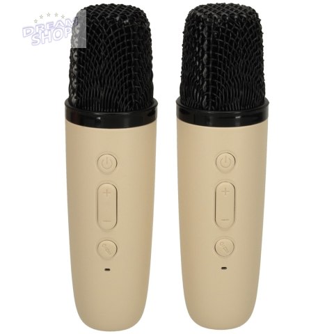 Zestaw do karaoke 2 mikrofony + głośnik przenośny BLUETOOTH USB LED beżowy Zestaw do karaoke 2 mikrofony + głośnik przenośny BLUETOOTH USB LED beżowy