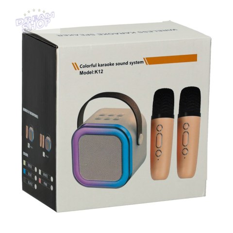 Zestaw do karaoke 2 mikrofony + głośnik przenośny BLUETOOTH USB LED beżowy Zestaw do karaoke 2 mikrofony + głośnik przenośny BLUETOOTH USB LED beżowy