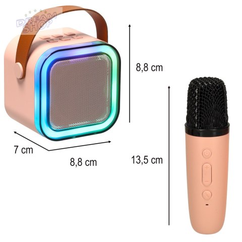Zestaw do karaoke 2 mikrofony + głośnik przenośny BLUETOOTH USB LED różowy