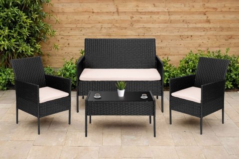 Zestaw mebli ogrodowych technorattan MAGNOLIA czarny beżowe poduszki