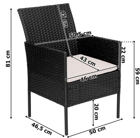 Zestaw mebli ogrodowych technorattan MAGNOLIA czarny beżowe poduszki
