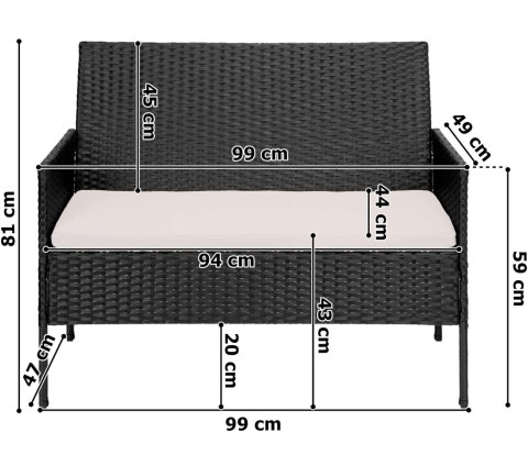 Zestaw mebli ogrodowych technorattan MAGNOLIA czarny beżowe poduszki