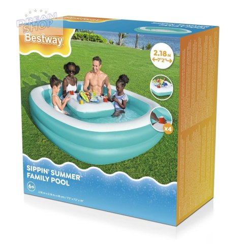 Dmuchany Basen dla rodziny 218x218x48 BESTWAY + Pływający Stolik Wyspa na napoje Dmuchany Basen dla rodziny 218x218x48 BESTWAY + Pływający Stolik Wyspa na napoje