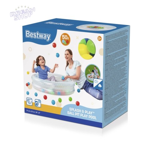 Dmuchany Basenik 2w1 dla dzieci 2+ Niebieski BESTWAY 91x20cm Brodzik + Suchy basen + 50 piłeczek Dmuchany Basenik 2w1 dla dzieci 2+ Niebieski BESTWAY 91x20cm Brodzik + Suchy basen + 50 piłeczek