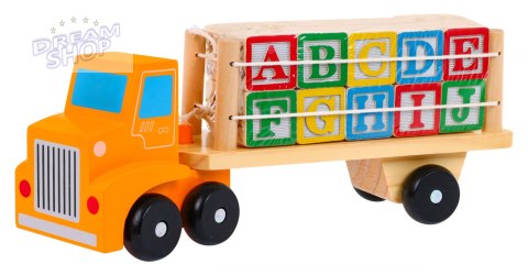 Drewniana Ciężarówka z Naczepą i Klockami dla dzieci 2+ Zabawka edukacyjna + Klocki z literami cyframi Drewniana Ciężarówka z Naczepą i Klockami dla dzieci 2+ Zabawka edukacyjna + Klocki z literami cyframi