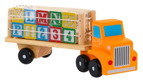 Drewniana Ciężarówka z Naczepą i Klockami dla dzieci 2+ Zabawka edukacyjna + Klocki z literami cyframi Drewniana Ciężarówka z Naczepą i Klockami dla dzieci 2+ Zabawka edukacyjna + Klocki z literami cyframi