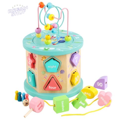 Drewniana multikostka edukacyjna 4w1 dla dzieci- sorter przeplatanka planszówka Drewniana multikostka edukacyjna 4w1 dla dzieci- sorter przeplatanka planszówka