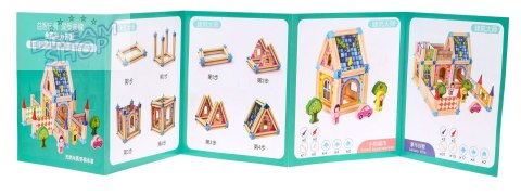 Drewniane klocki konstrukcyjne dla dzieci 3+ Kolorowy zestaw 128 el. do budowania domku Drewniane klocki konstrukcyjne dla dzieci 3+ Kolorowy zestaw 128 el. do budowania domku