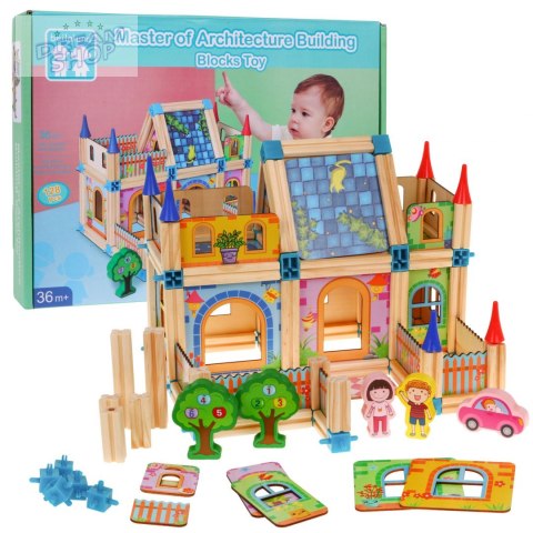 Drewniane klocki konstrukcyjne dla dzieci 3+ Kolorowy zestaw 128 el. do budowania domku Drewniane klocki konstrukcyjne dla dzieci 3+ Kolorowy zestaw 128 el. do budowania domku