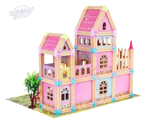 Drewniany Domek Księżniczek z Klocków 183 el. dla dzieci 3+ Elementy konstrukcyjne + 2 Figurki Księżniczek + Akcesoria Drewniany Domek Księżniczek z Klocków 183 el. dla dzieci 3+ Elementy konstrukcyjne + 2 Figurki Księżniczek + Akcesoria