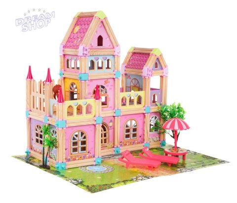 Drewniany Domek Księżniczek z Klocków 183 el. dla dzieci 3+ Elementy konstrukcyjne + 2 Figurki Księżniczek + Akcesoria Drewniany Domek Księżniczek z Klocków 183 el. dla dzieci 3+ Elementy konstrukcyjne + 2 Figurki Księżniczek + Akcesoria