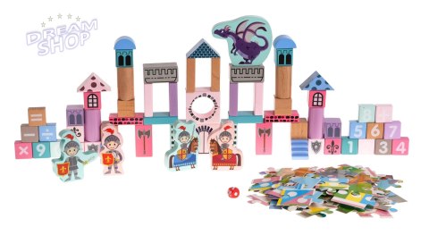 Drewniany zestaw Klocków Zamek z Rycerzami dla dzieci 3+ Drewniane Figurki + Sorter kształtów + Mata z puzzli + Gra Chinczyk Drewniany zestaw Klocków Zamek z Rycerzami dla dzieci 3+ Drewniane Figurki + Sorter kształtów + Mata z puzzli + Gra Chinczyk