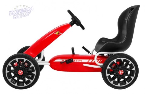 Gokart ABARTH na pedały dla dzieci Czerwony + Koła EVA + Hamulec ręczny + Wolny bieg Gokart ABARTH na pedały dla dzieci Czerwony + Koła EVA + Hamulec ręczny + Wolny bieg