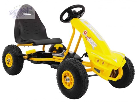 Gokart Champion na pedały dla dzieci 3+ Żółty + Pompowane opony + Regulowane siedzisko + Ręczny hamulec Gokart Champion na pedały dla dzieci 3+ Żółty + Pompowane opony + Regulowane siedzisko + Ręczny hamulec
