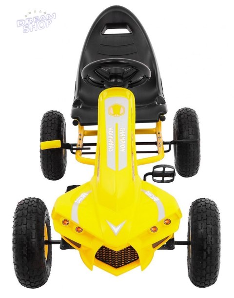 Gokart Champion na pedały dla dzieci 3+ Żółty + Pompowane opony + Regulowane siedzisko + Ręczny hamulec Gokart Champion na pedały dla dzieci 3+ Żółty + Pompowane opony + Regulowane siedzisko + Ręczny hamulec