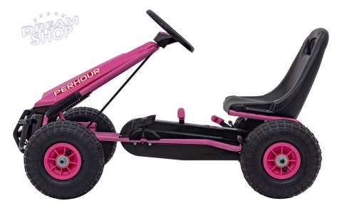Gokart na Pedały AIR PerHour dla dzieci Różowy + Hamulec ręczny + Pompowane koła + Regulacja siedzenia Gokart na Pedały AIR PerHour dla dzieci Różowy + Hamulec ręczny + Pompowane koła + Regulacja siedzenia